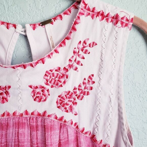 Free People‎ Pink Strawberry Fields Embroidered Mini Dress - Picture 5 of 9